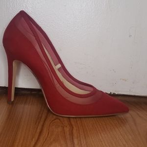 Red suade pumps